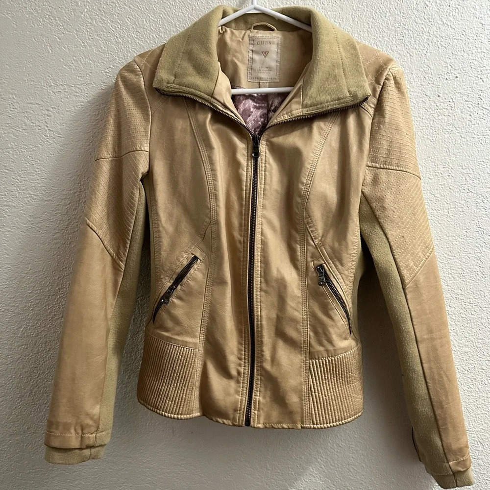 Guess Women'sJacket SmallFaux Leather Full ZipMotorcycleJacket PRICE DROP❤️